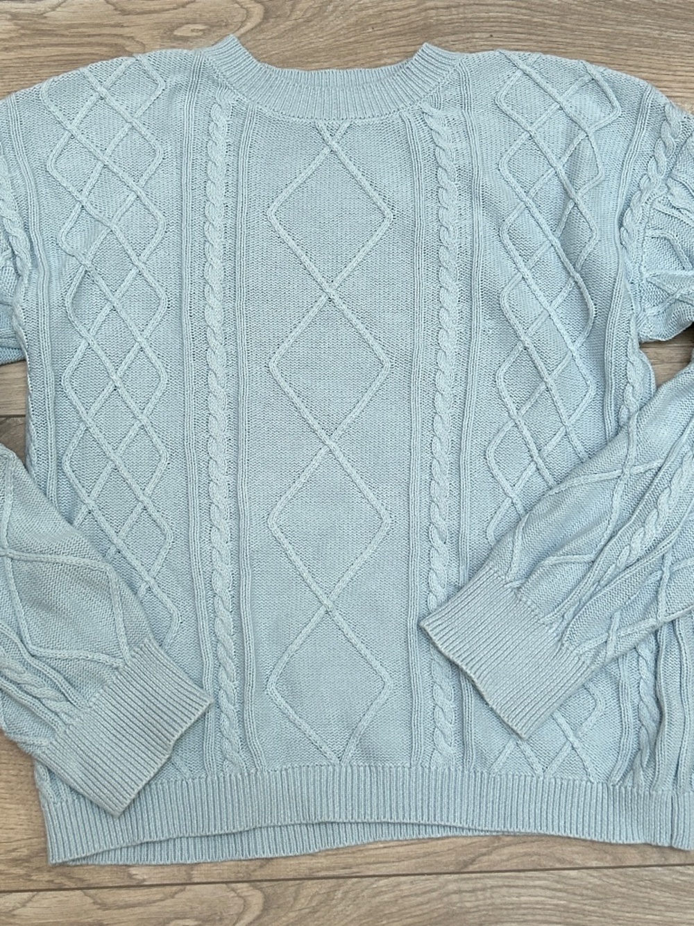 Edikted Light Blue Cable-Knit Crew-Neck Sweater